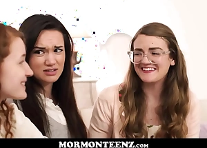 One mormon legal age teenager sister wives orgasm together after prayer