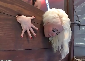 Blonde trapped in wall stock bore fucked