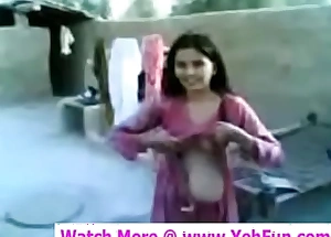 young indian girl helter-skelter fifty-fifty movement bosom together with suggestive cleft