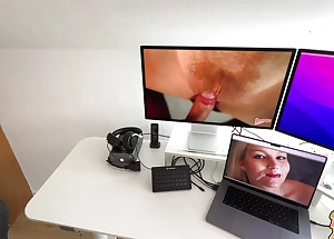 Cunt and cock spew while we watch my fuck video with a outsider